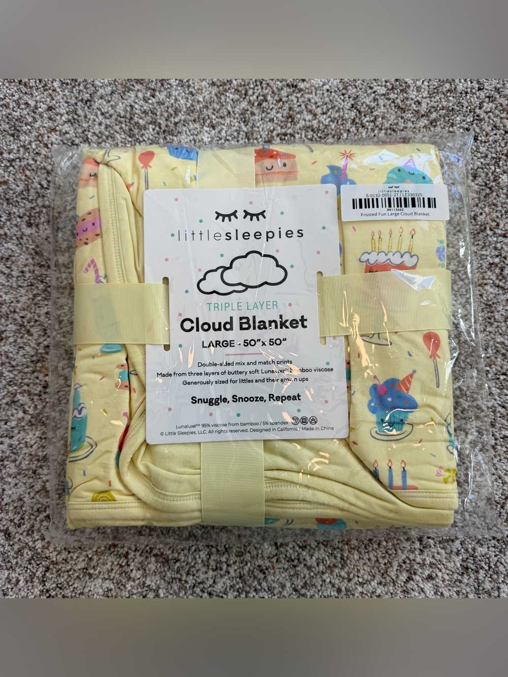NWT Little Sleepies Frosted Fun Birthday Light Yellow Cloud Triple-Layer Blanket